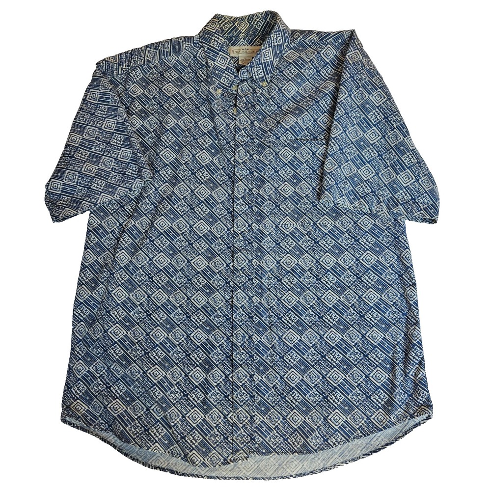 Natural Issue Short Sleeve Button Down Blue Size L Geometric 100% Cotton Vintage